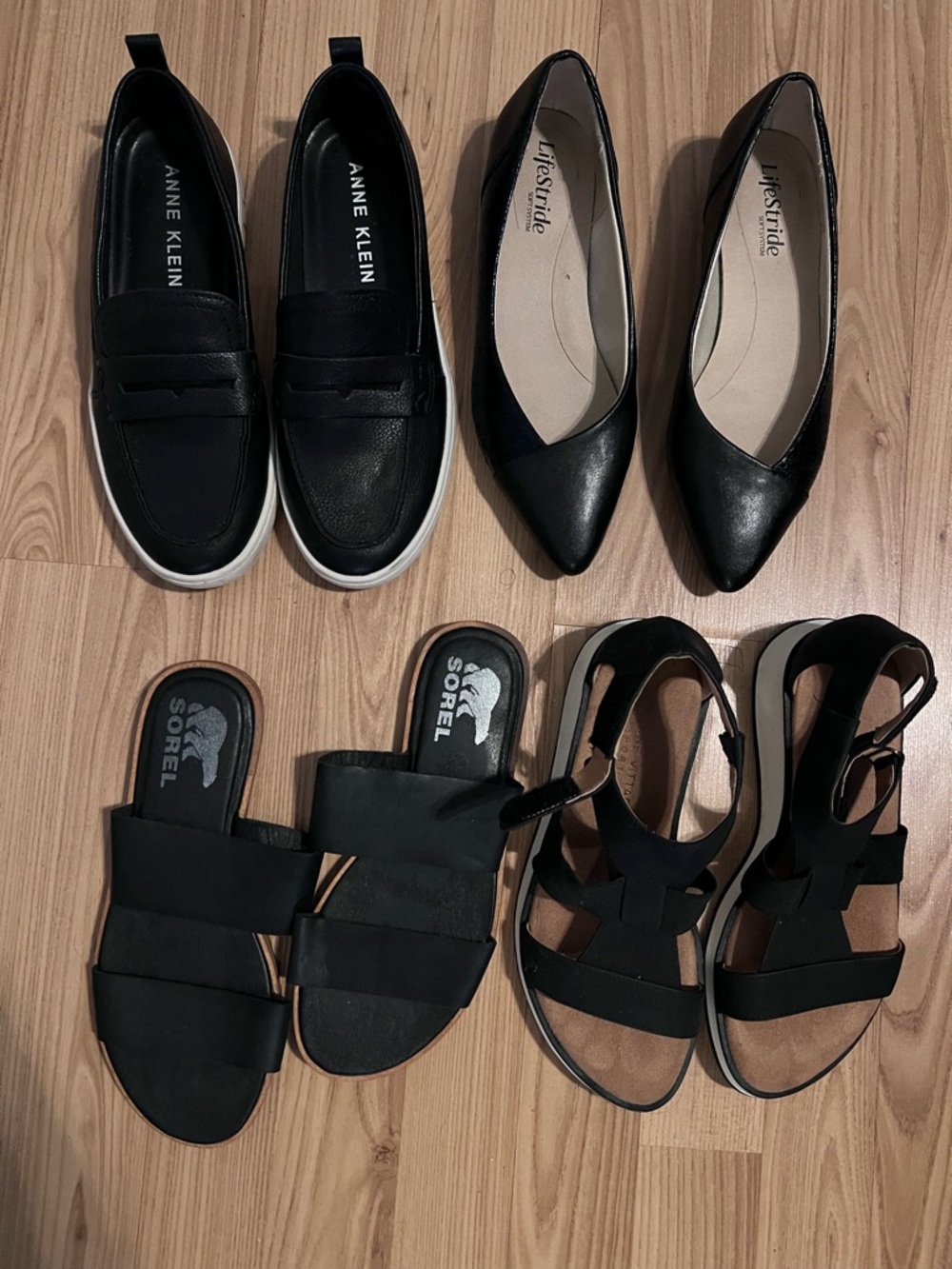 Shoe Bundle- Sandals, Flats, Casual Slip Ons- Black Size 6 & 6.5